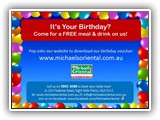 Michael's Oriental Birthday Promo