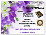 Weekly Halaqa STARTS 22 FEBRUARY