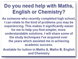 Maths, English, Chemistry tutor